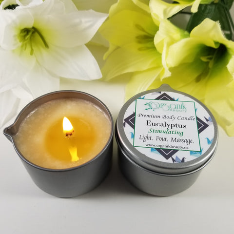 Premium Body Massage Candle - Eucalyptus (Stimulating) - Organik Beauty