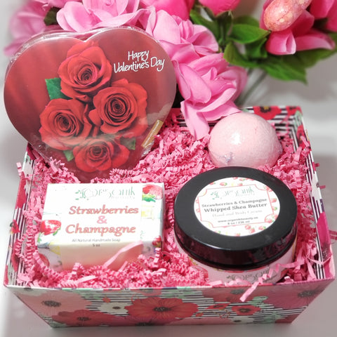 Strawberries & Champagne Valentine Bath and Body Gift Set - Organik Beauty