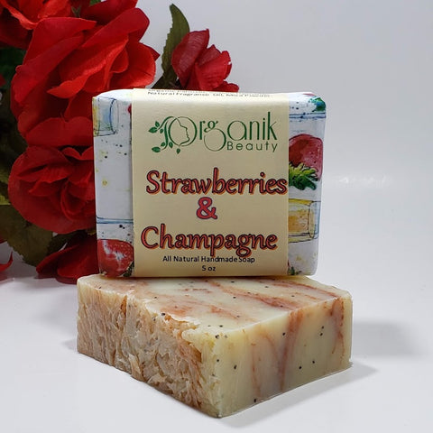 Strawberries and Champagne Cold-Process Handmade Soap 5 oz - Organik Beauty